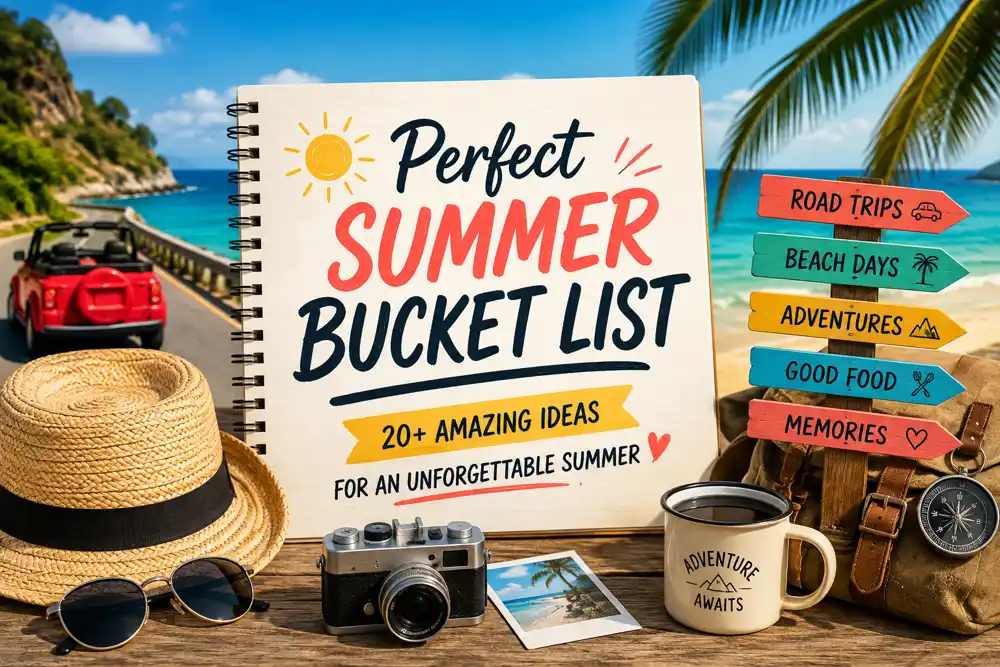 Perfect summer bucket list with beach, road trip and outdoor travel adventures
