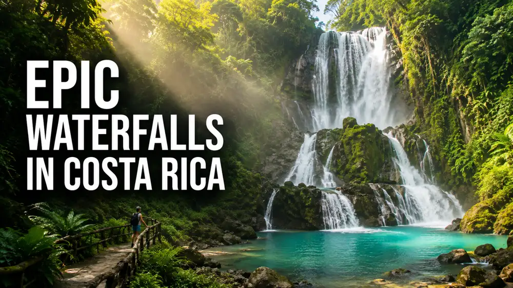 Travelers exploring epic waterfalls in Costa Rica surrounded by tropical rainforest